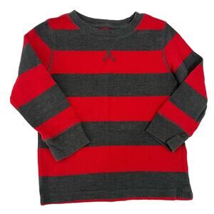 Cat & Jack Red & Gray Striped Thermal Long Sleeve Shirt Size 3T